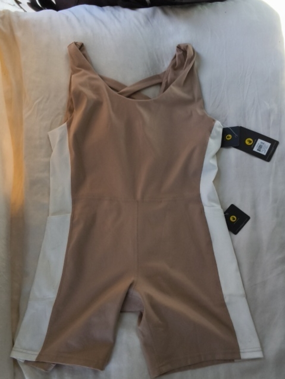 Shelf Glove Body Glove ,Two-Tone Tan and White Jumpsuit Bodycore,Gymlife